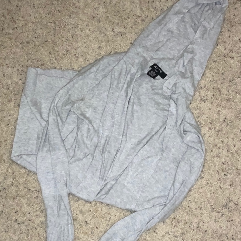 Long grey cardigan.